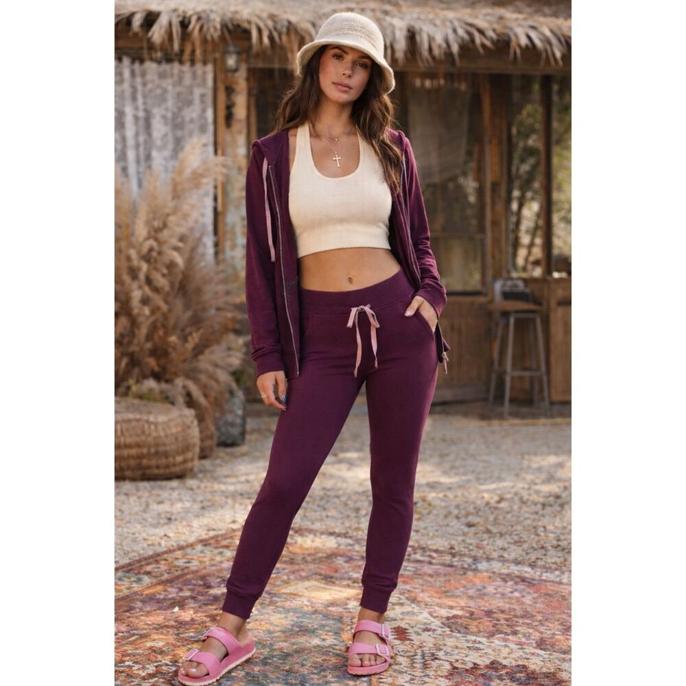 Victoria’s Secret 2PC Plum Tracksuit Set Hoodie Sweatshirt Jogger Lounge L/XS